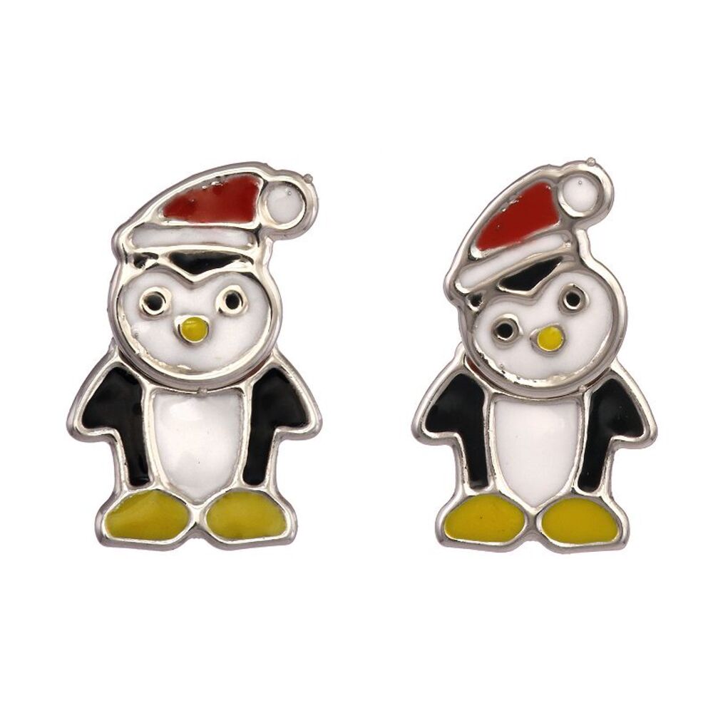 FAO Schwarz Penguin Christmas Dainty Dimensional Earrings In Fine Silver Plating